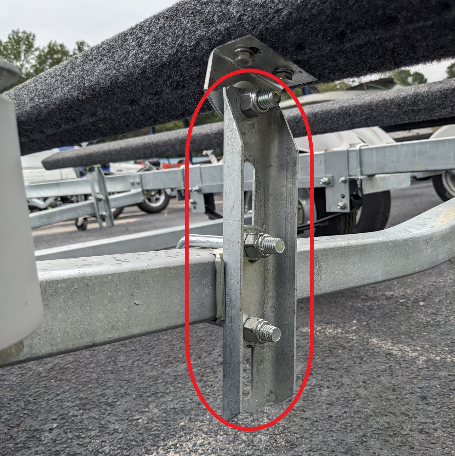 EZ Loader 12" Adjustable Upright Channel Bunk Bracket 250-014848-10 on boat trailer