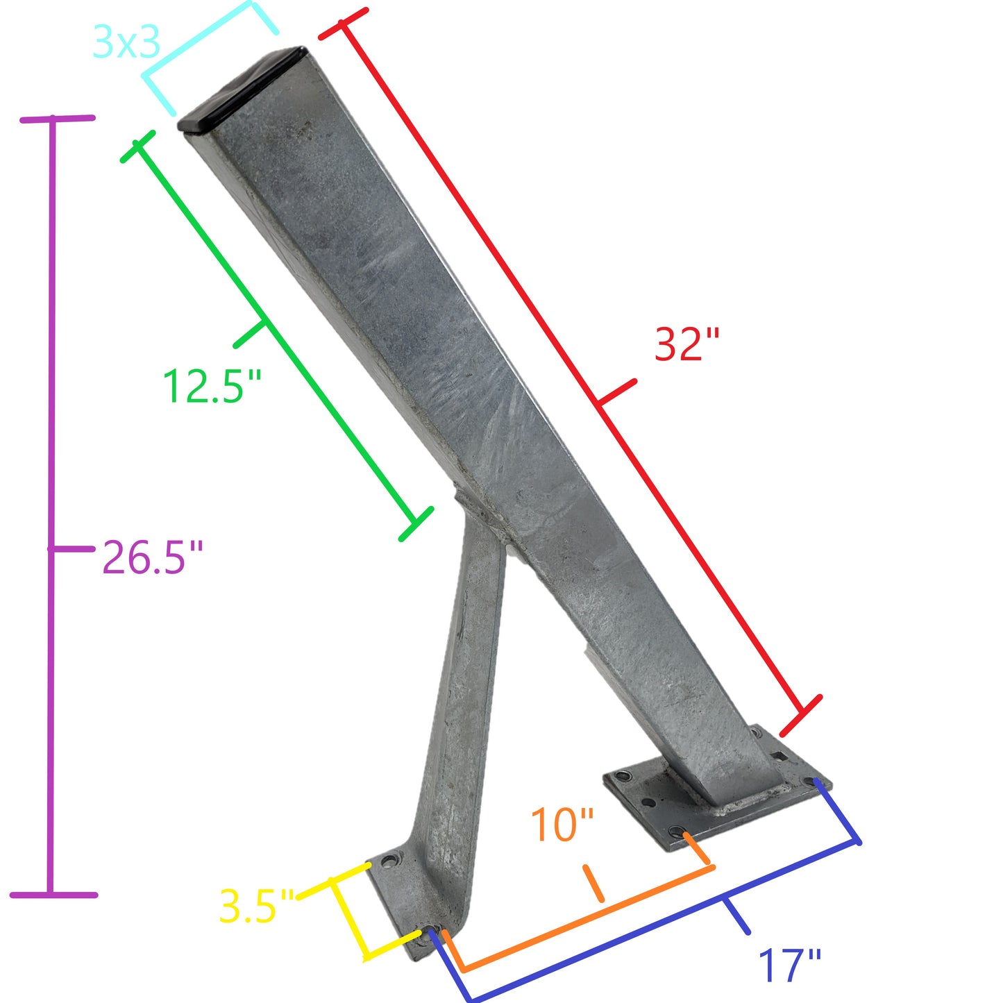 EZ Loader boat trailer 3x3" Winch Post with Support Brace 250-021780-10