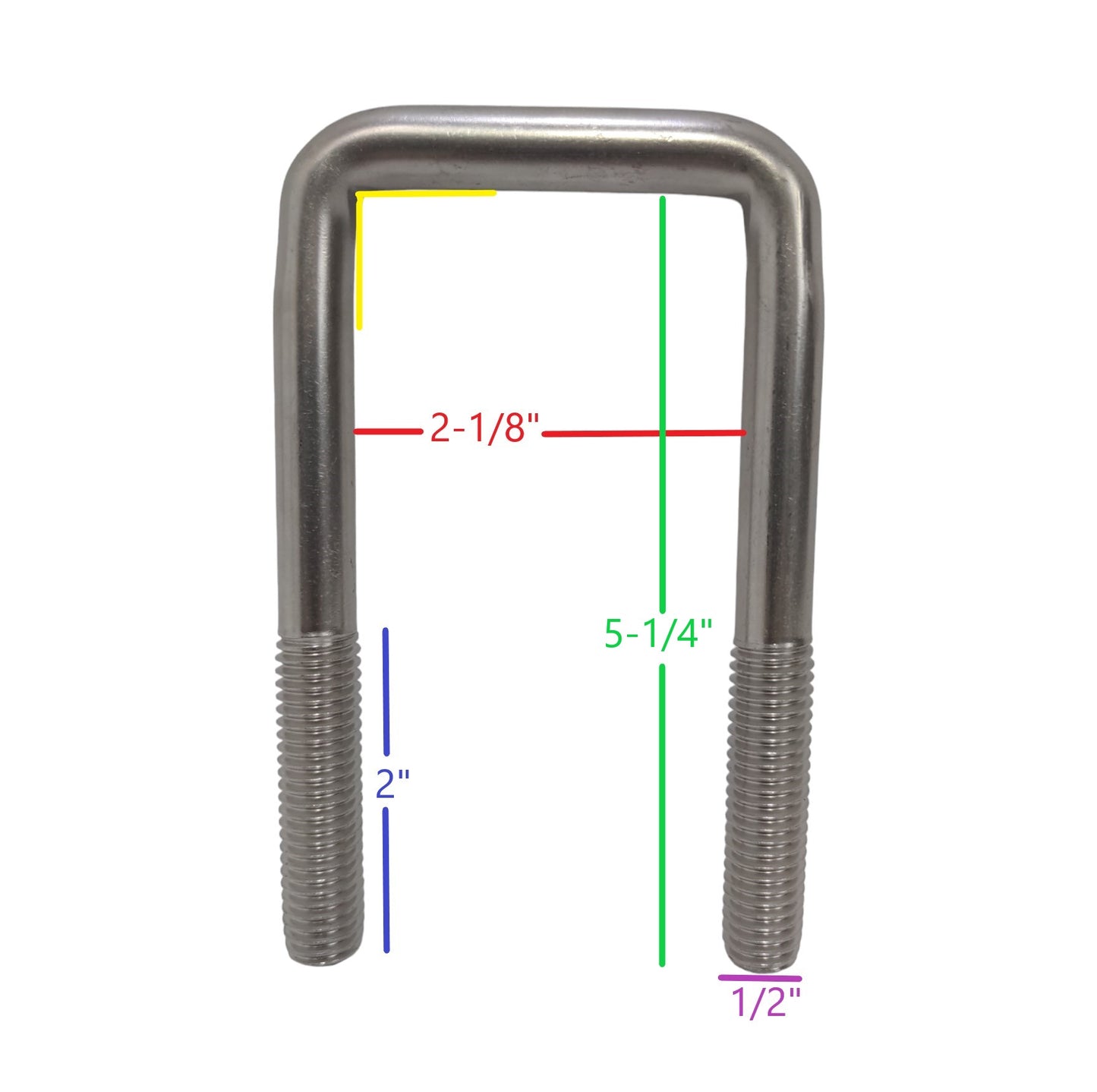Square U-Bolt 1/2"-13 x 2-1/8" x 5-1/4" 304 Stainless Steel 3610-135451