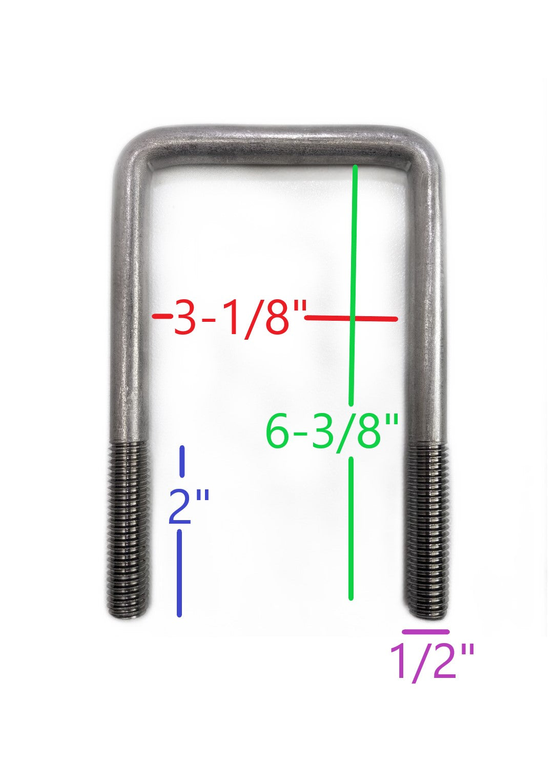Square U-Bolt 1/2"-13 x 3-1/8" x 6-3/8" 304 Stainless Steel