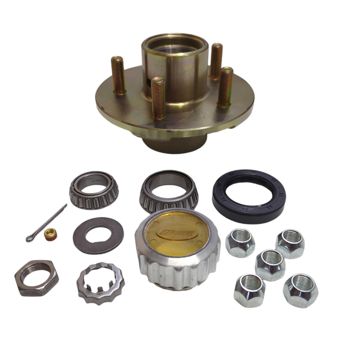 Hub Oil Spring EZ Loader 5 Lug H1000 Oil Bath Hub Kit for 1-3/8 x 1/16 Tapered Spindl ...