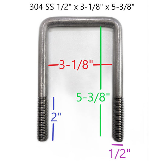 Square U-Bolt 1/2"-13 x 3-1/8" x 5-3/8"  304 Stainless Steel
