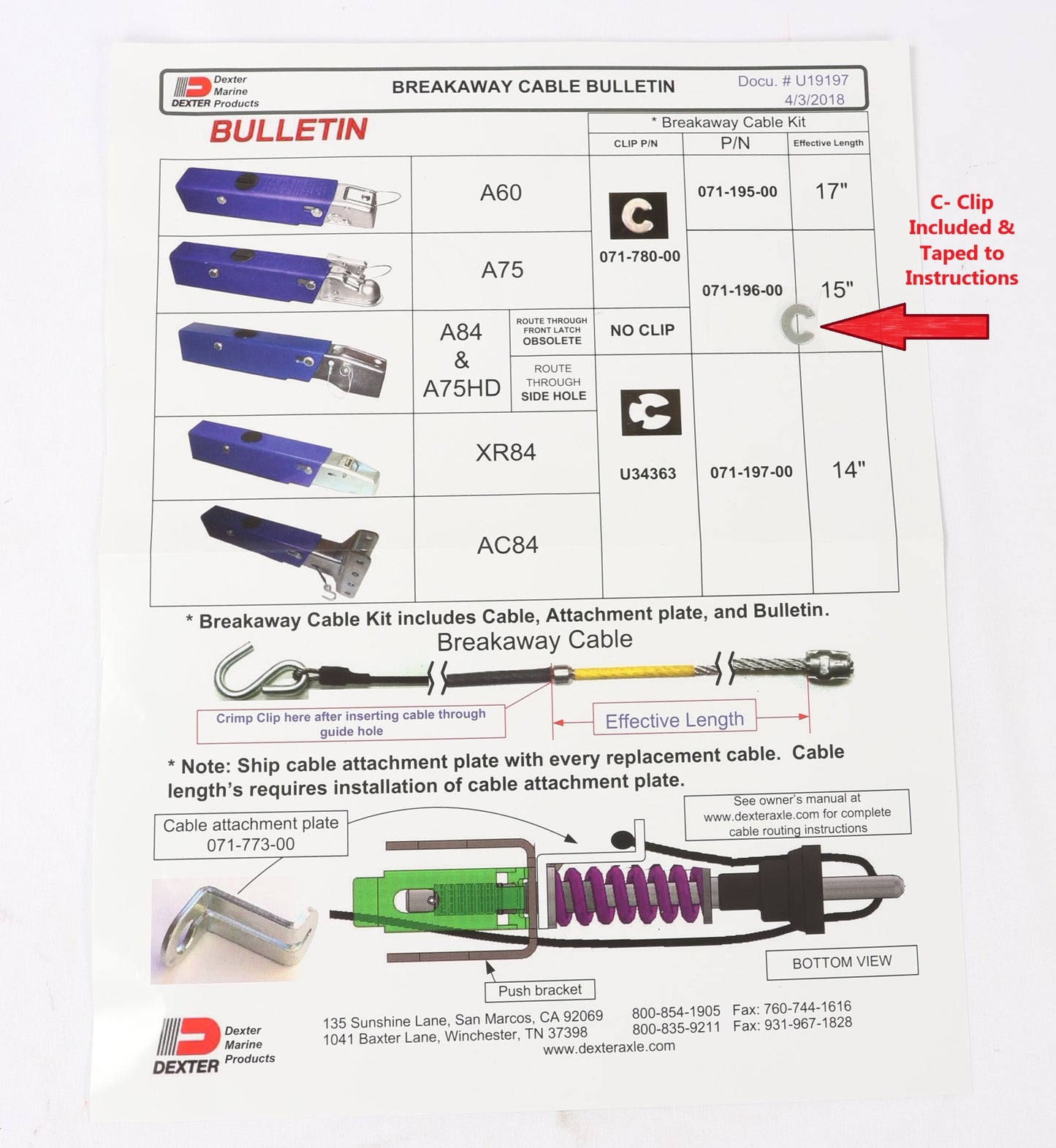 EZ Loader 15" Breakaway Cable for Dexter (UFP) A75 & A84 Actuator 250-031977
