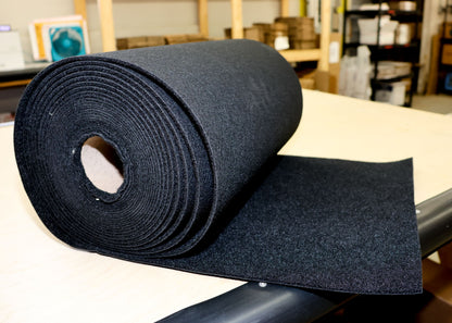 Close-up of EZ Loader marine-grade black bunk carpet showing UV-stable olefin texture used on 2×6 trailer bunks